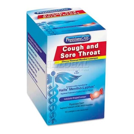 Acme United PhysiciansCare 90306 Cough and Sore Throat, Cherry Menthol Lozenges, Individually Wrapped 90306